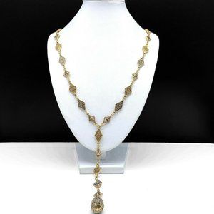 Chico's Gold Tone Gray Rhinestone Y Chain Necklace